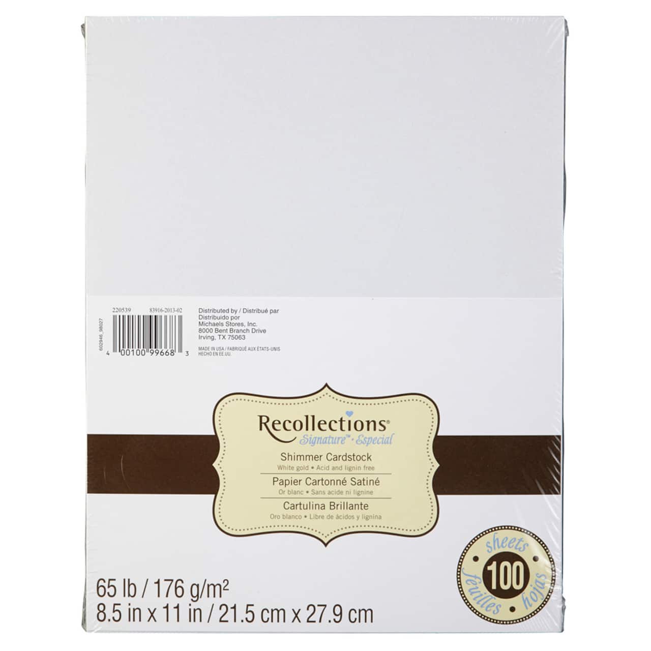 White Gold 8.5 x 11 Shimmer Cardstock Paper by Recollections™, 100 Sheets